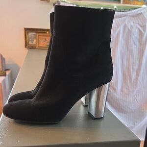 Elegant Black Ankle Boots with Silver Heels